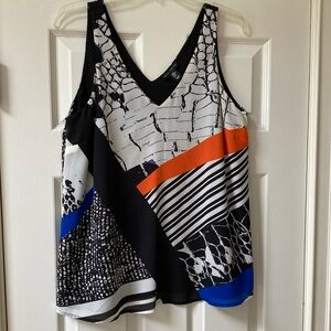 Willi Smith Black and White Graphic Tank Top with Black lining